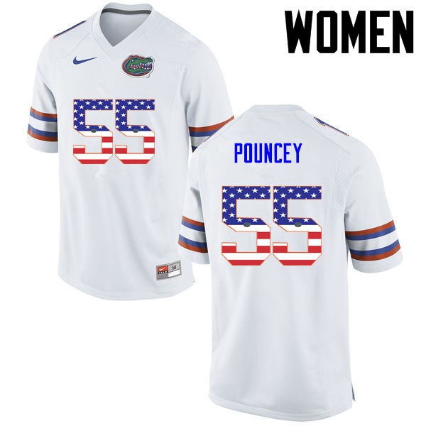Florida Gators Women #55 Mike Pouncey College Football USA Flag Fashion White
